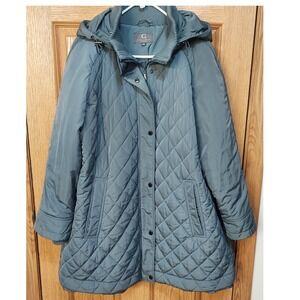 Gallery New York‎ Women 1X Blue Quilted Hooded Parka Jacket